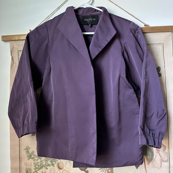Lafayette 148 Open Front 3/4 Sleeve Elderberry Purple Jacket Blazer Workwear S - Picture 1 of 9